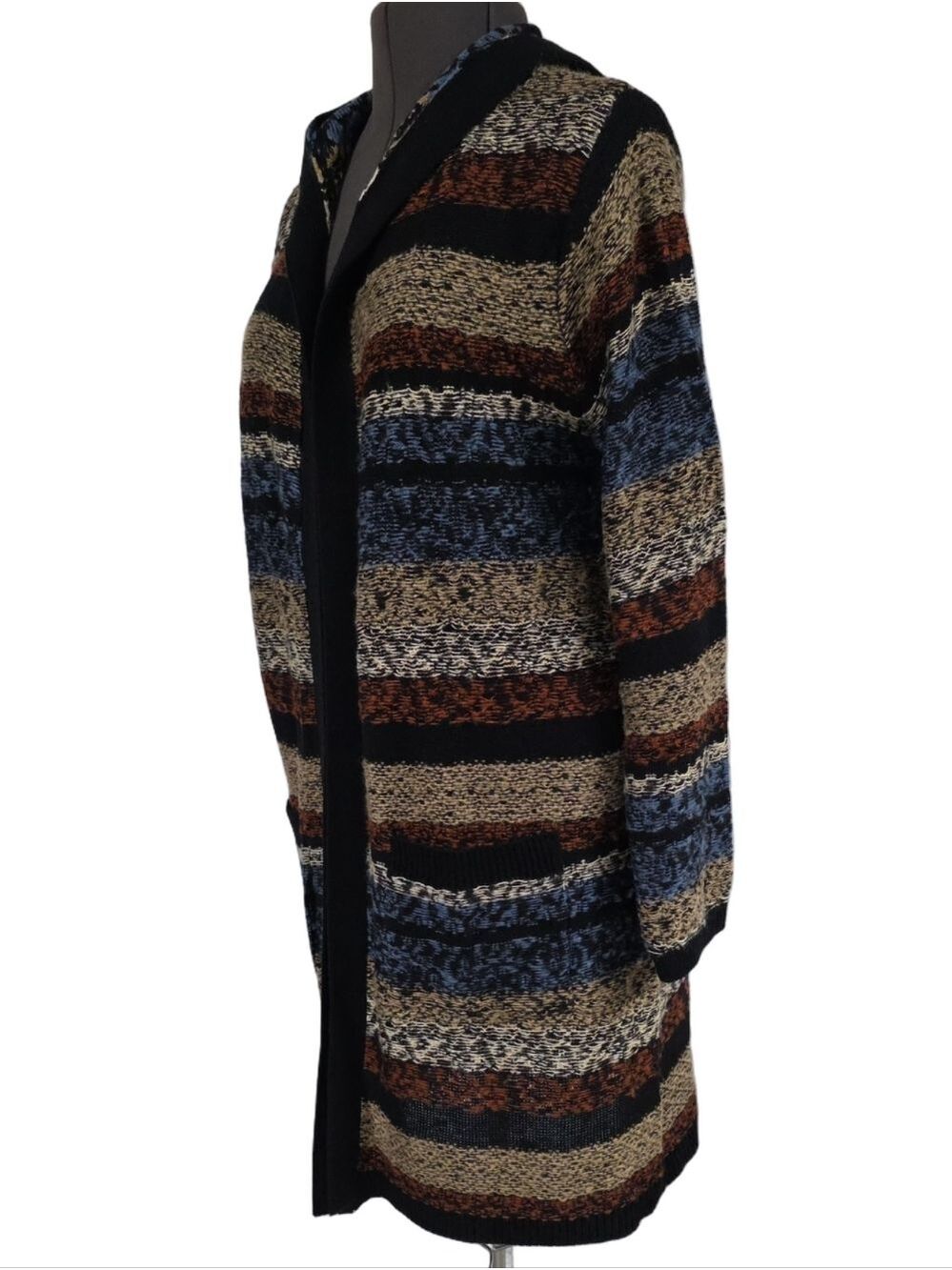 Bobeau Hooded Southwestern Geometric Tribal Long Duster Cardigan Sweater, Sz Lg - Picture 9 of 11